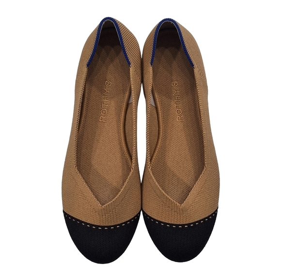 Rothy's Shoes - Rothys~Womens Round Camel Cap Toe Ballet Flats~Black Tan Slip On Shoes~Size 8.5